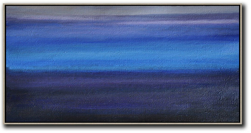 Large Abstract Art,Hand Painted Panoramic Abstract Painting,Abstract Painting For Home Grey,Blue,Black